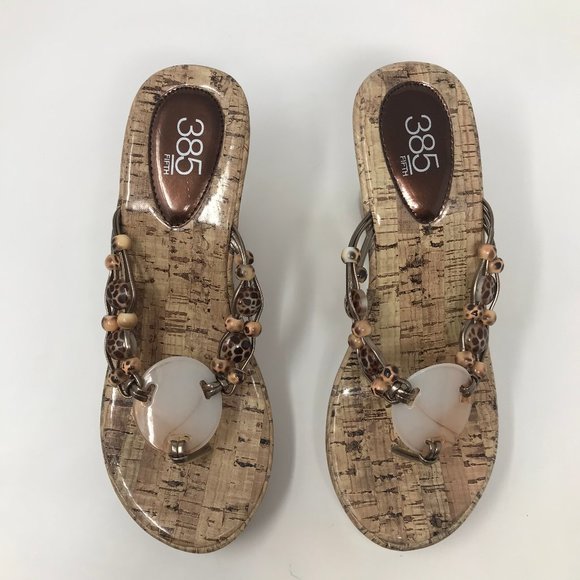 385 Fifth Shoes - 385 Fifth Women  Tan Brown Thong Wedge 7 Sandals